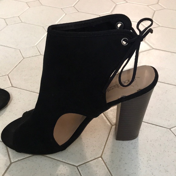 Black Suede Peep Toe Heels - Picture 3 of 6